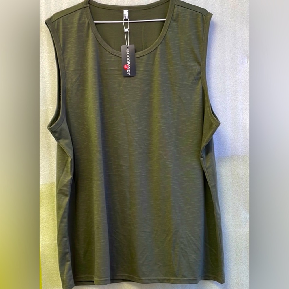 Men's Sleeveless Athletic Tank Top, Army Green, Crew Neck, Workout Vest XL New